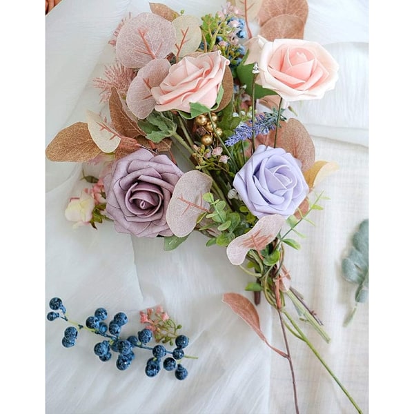 25 stk. Elfenbenshvite Kunstige Skumroser med Stilker for Bryllupsbuketter, Festlige Midtpunkter, Arrangementer (Blush)