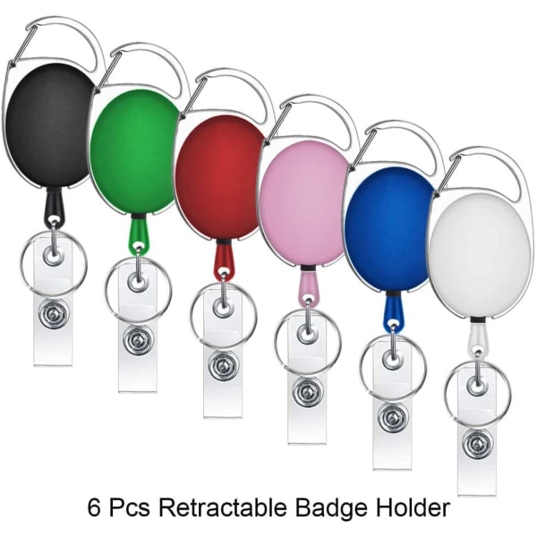 6 stk sett med uttrekkbar ID-kortholder med forskjellige farger, nøkkel