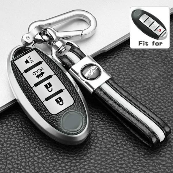 For 4-Button Remote Leather Protect Key Fob Case Cover Chian