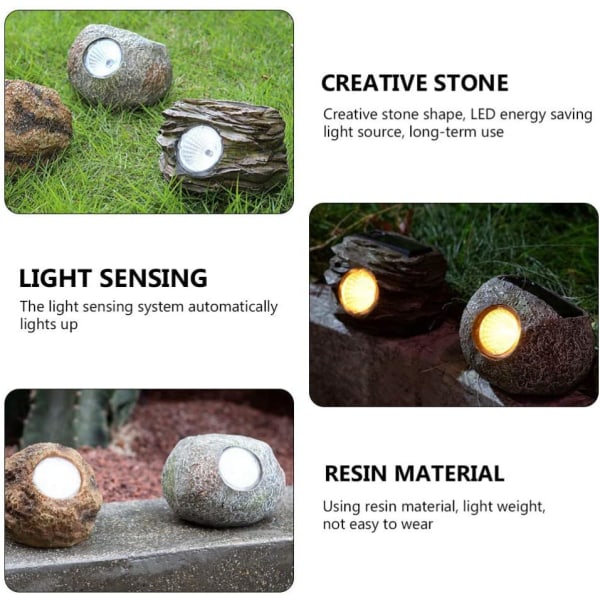 Solar Stone Lights Vedenpitävä LED Garden Rock Ground Lamp Outdoo