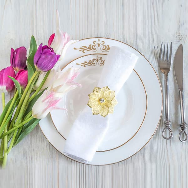 12 stk. Guld Servietringe Hule Blomster Legering Servietringe Holdere