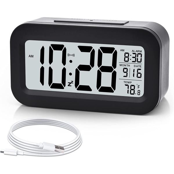 Vekkerklokke, liten digital vekkerklokke, 5,1" LCD-skjerm med