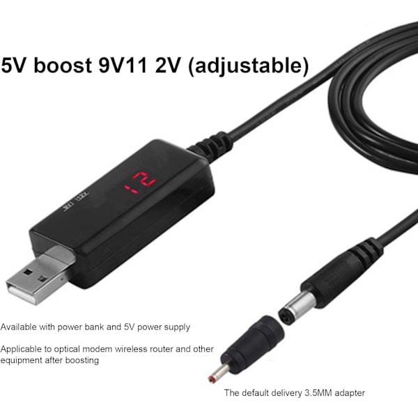 USB-DC-vahvistuskaapeli, 5V-9V / 12V ulkoisen akun reitittimen johto Digitaalinen näyttö säädettävä nostaja