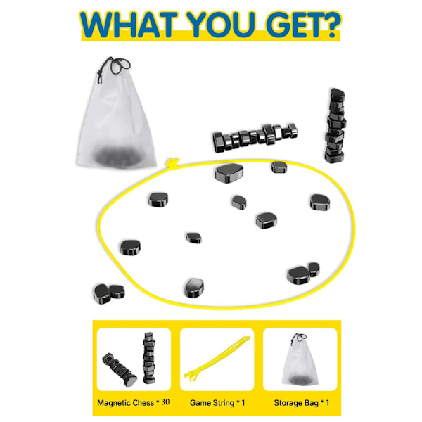 Magnetiskt Schackspel, Magnetiskt Schackspel med Pjäser, Magnetspel med Snöre, Magnetspel för 2-4 Spelare