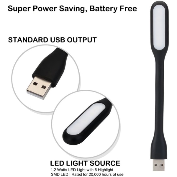 Fleksibelt Mini USB LED-lys til bærbar, tastatur, Power Bank, Po