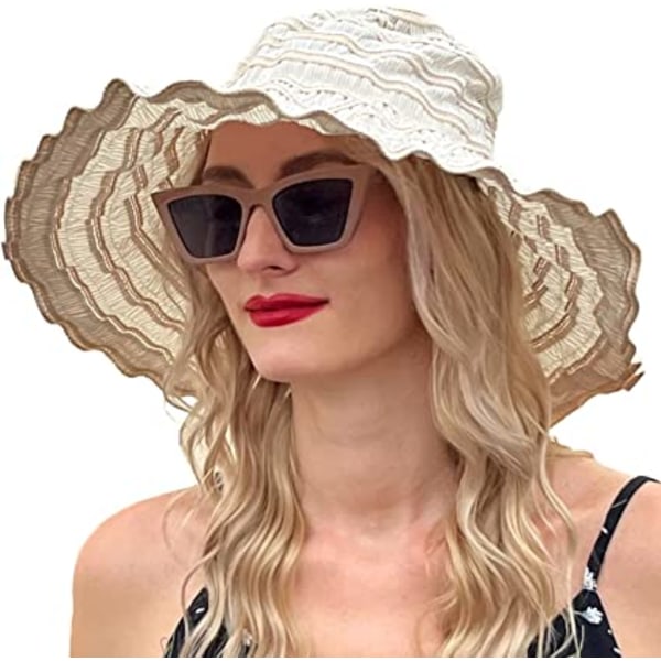 Kvinde Vintage Beach Sun Hat Folding Travel Sommerhatte med bred skygge