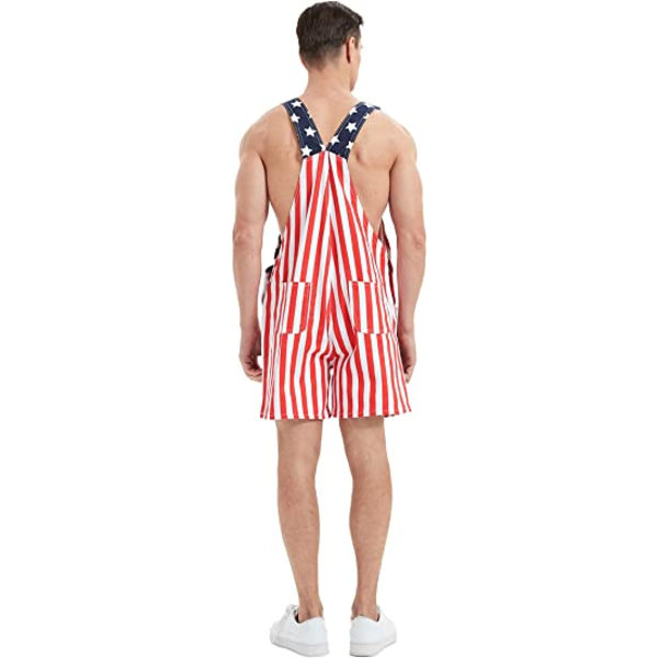 American Flag Overalls Denim Bib Shorts for Menn Dame Juster