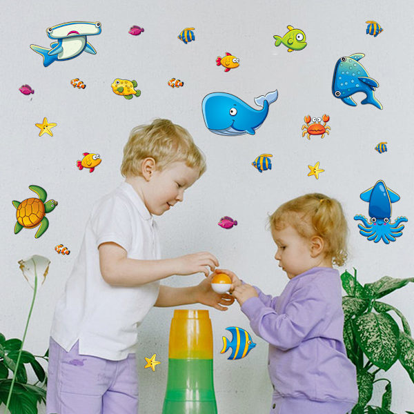 Anti-Slip Badekar Stickers 6 stk Ocean Elementer Bruse Cartoon Stickers Badekar og Badeværelse Stickers til Baby Børn Familie