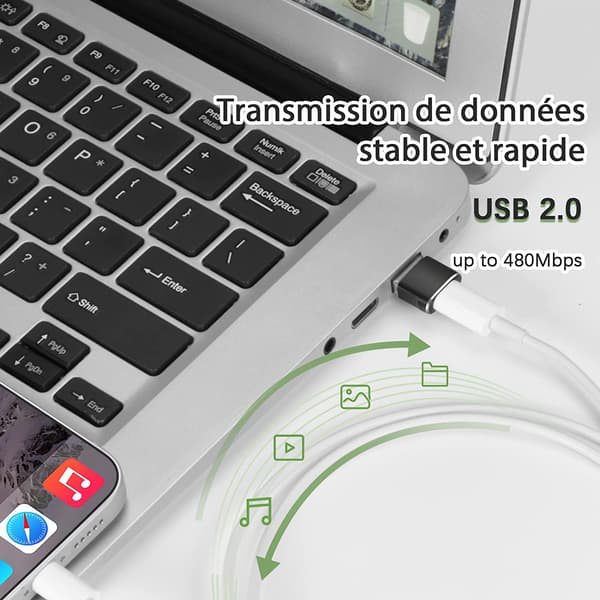 USB C-hunn til USB-hann-adapter, hurtiglading og dataoverføring