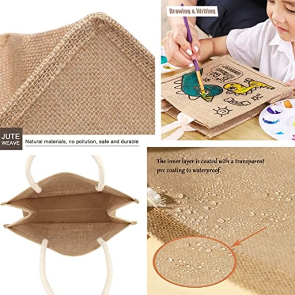(Koko: 31cm x 22cm x 15cm)Jute-kassi kahvoilla Natural L