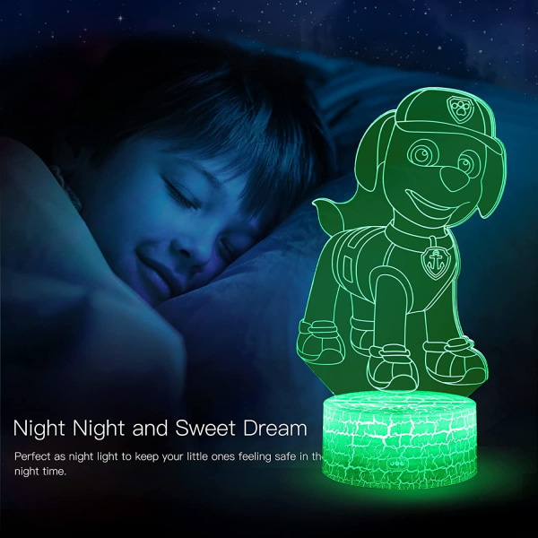 Paw Patrol 3D Illusion Lamp LED-yövalo, 16 väriä vilkkuva,