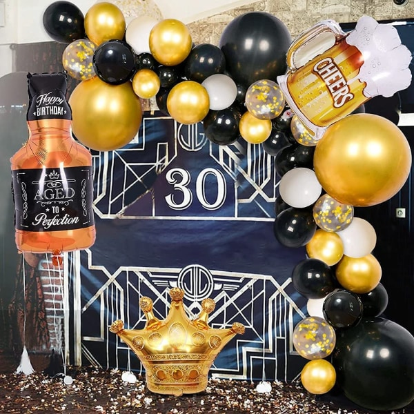 Sort guld fødselsdagsfest dekorationssæt Tillykke med fødselsdagen konfett
