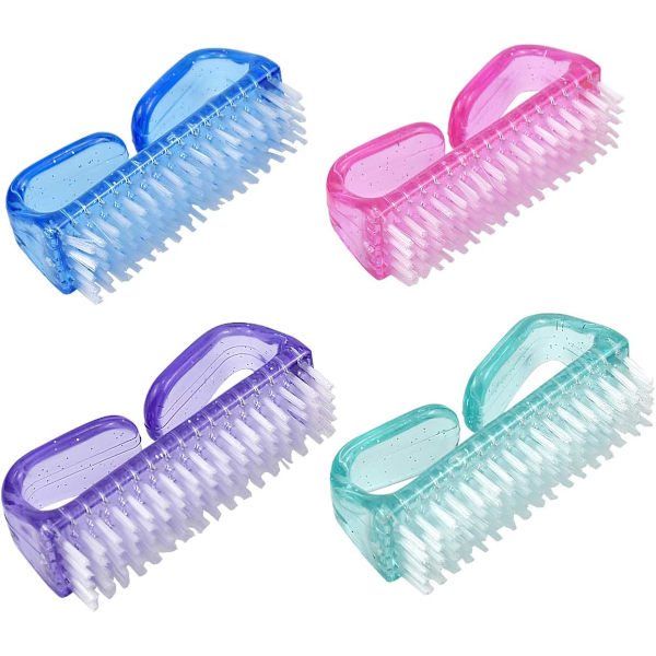 Set med 4 nagelborstar i plast, handtag nagelborstar, manikyr rengöringsverktyg