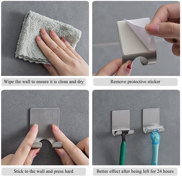Plug Hooks Selvklebende Barberhøvelholder Kroker, 4 stk Rustfritt Stål