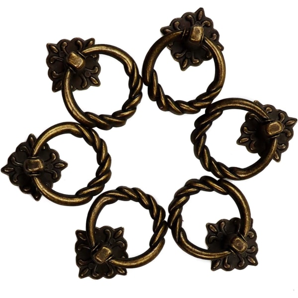 6 stk. Vintage Bronze Drop Ring Knobs Håndtag til Kommode Skuffe