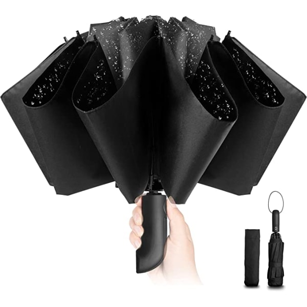 Svart fällbart paraply med öppning - Automatisk stängning, robust