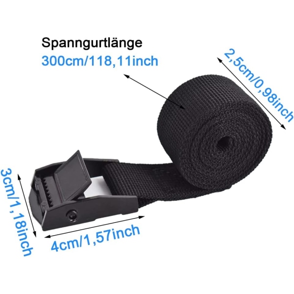 4 surringsstropper 3m med spænde, 25mm strop, sort
