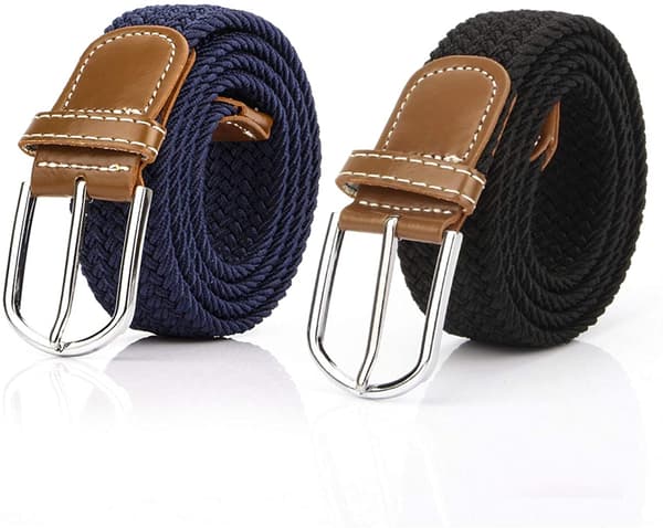 2-pack damvävda stretchbälten blå + svart herr elastiskt bälte