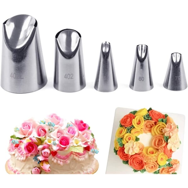 5 Piece Cake Decorating Set of Stainless Steel Nozzles for C