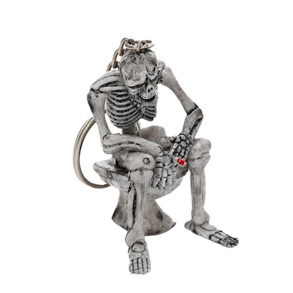 Skull Keychain Pendant Halloween Siddende WC Spøgelse Nøglering Spøgelse