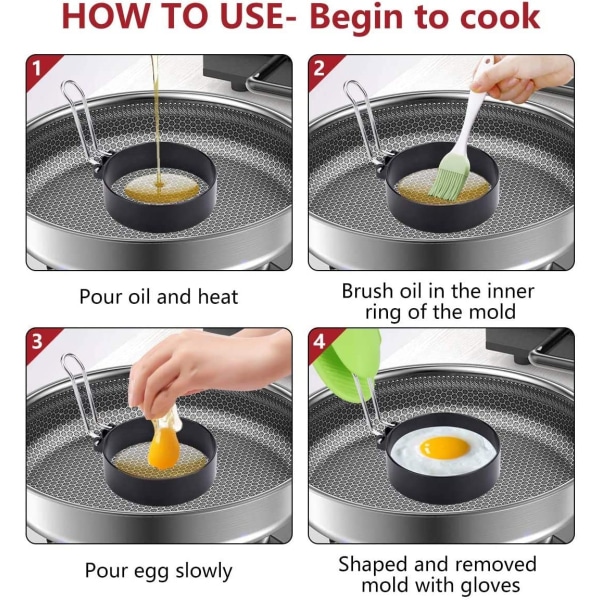 Äggringar Non Stick för Stekning, för Stekta Ägg, Pannkakor, Mcmuff