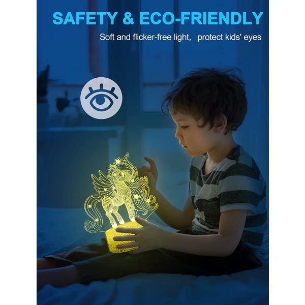 Enhjørning nattlys for barn, 3D nattlampe, 16 farger endringer m