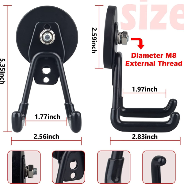 Sort - Magnetiske Garagekroge, 2-pak, Magnetisk Opbevaringsværktøjshætte