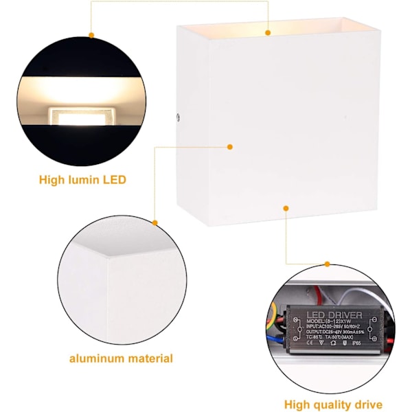 LED væglamper, 6W IP65 indendørs moderne væglampe 2 stk. Lighti