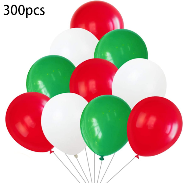 300 pakke røde, grønne og hvide latex juleballoner - Christm