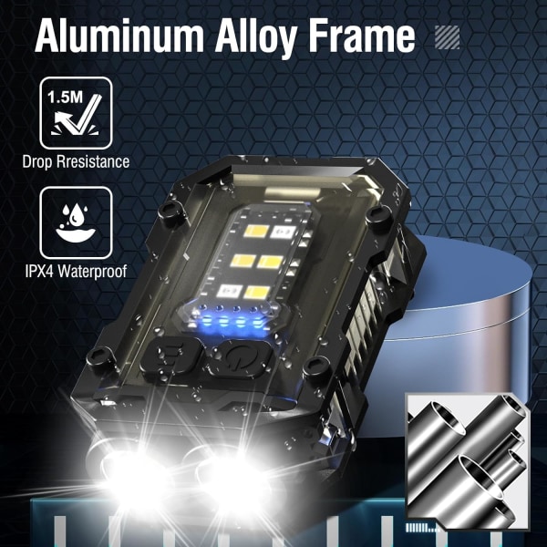 (Sort) 900 Lumen Genopladelig Mini EDC Lommelygte, Multi-Farve Lys Kilde Alarm Lys, Lille Nøglering Lommelygte med Magnetisk Base