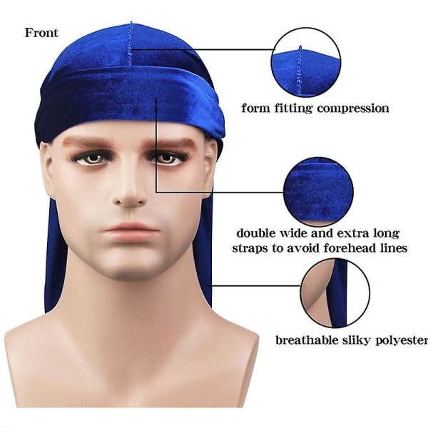 1 stk. Blød Lang Hale Fløjl Unisex Durag Pirat Hat Til Udendørs Cykel Sport - Kongeblå