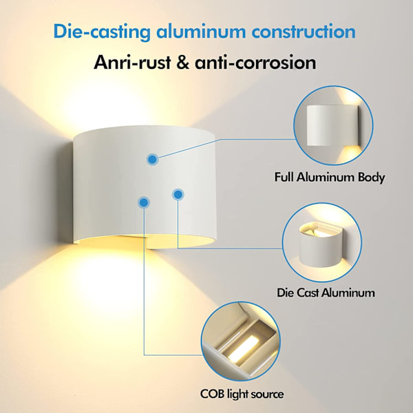 10W indendørs LED væglampe, udendørs væglampe IP65 vandtæt