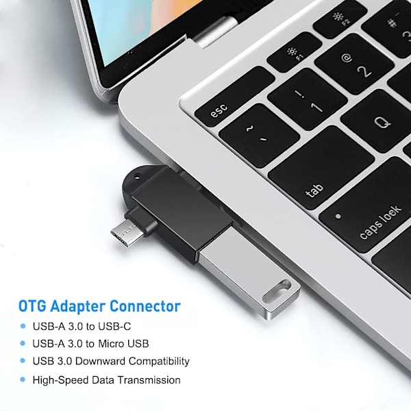 2-i-1 Micro USB/USB-C til USB 3.0 Adapter med snor (2-pak),