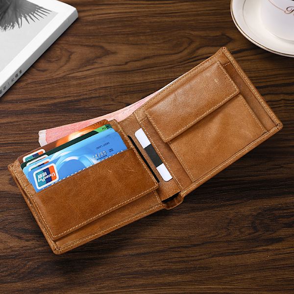 Lærpung for menn og kvinner - Flat Design-men's wallet（Brow