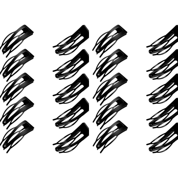20 stycken (svart) gummibelagda hårklämmor med dubbla handtag Metallsnäpp