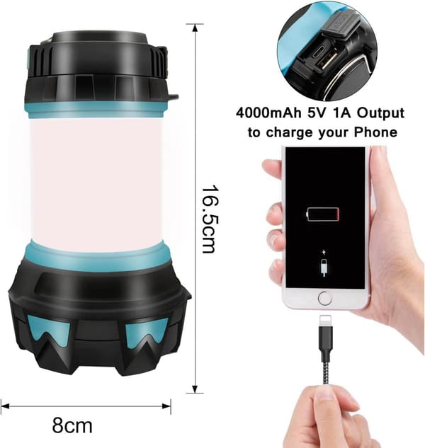 Oppladbar campinglanterne, multifunksjonell campinglampe med