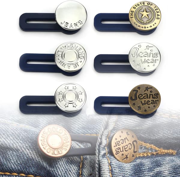 6 stk. elastiske knapeforlængere i gummi til jeans, bukser, nederdel