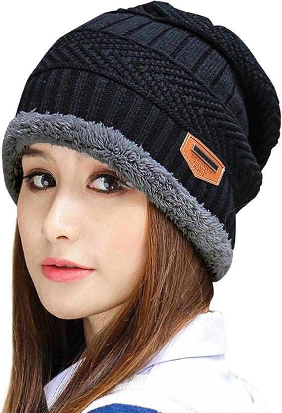 Dam tjock varm vintermössa slouchy skully stickade mössor, Bla