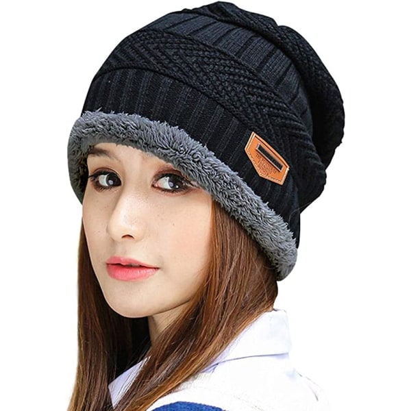 Naisten paksu lämmin talvipipo hattu slouchy skully neulotut hatut，Bla