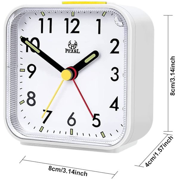 Analog Alarm Clock (Hvit) Stille Liten Reisevekkerklokke Ikke Ti
