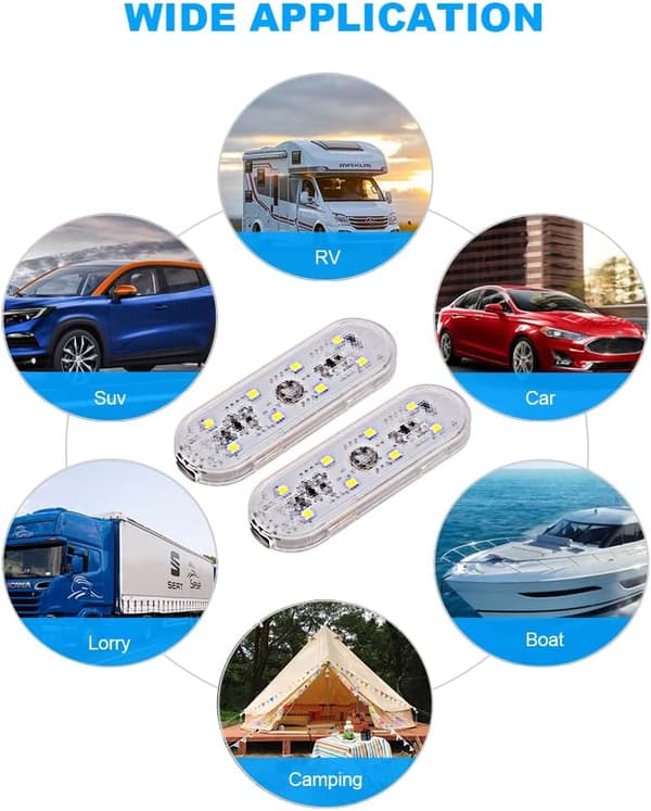 Bilinnvendig belysning, 2 stk. 8 LED hvitt lys berøringsbryter bilinteriør