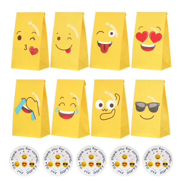 24 stk Emoji-godteripose, papirgavepose med 24 klistremerker, liten Bi