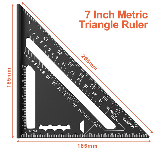 180 mm snickarhörn, aluminiumlinjal, förtjockad 45 90 graders triangulär snickarhörn, hög precision mätning till