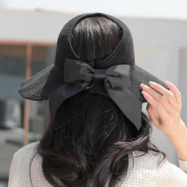 Karamel Halm Hat Kvindernes Strand Sol Cap Foldbar Stor Dame Flop B