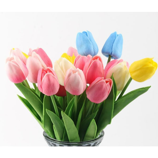 18 blandede farger mini PU plast tulipan kunstige blomster cros