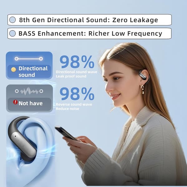 Bluetooth 5.3 sportshovedtelefoner, 144 sprog oversættelse (sort)