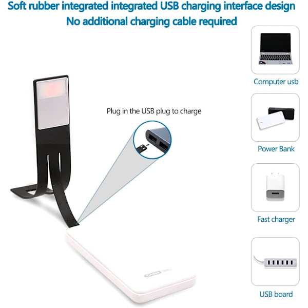 (Sort) LED-lys USB-læselampe, 3-farvet læselampe til læsning i sengen med øjenbeskyttelse Clip LED-læserlampe Natlygte Læselampe til læsning i sengen