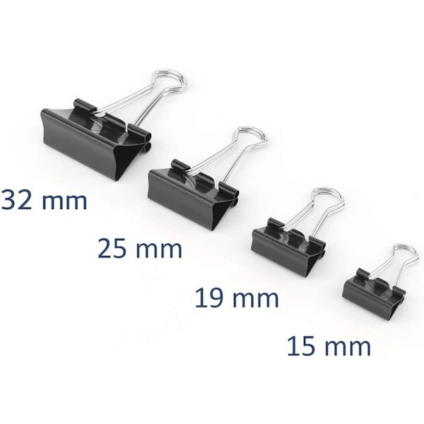 Svart 12-pakke dokumentklips 19mm Multifunksjonsklipsboks