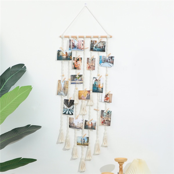Off-white tau vegg fotoramme med 25 små klips, fin weddin