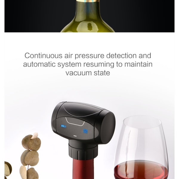 Elektrisk vakuumpumpe for vin med vinstoppe-vinflaskeforsegling